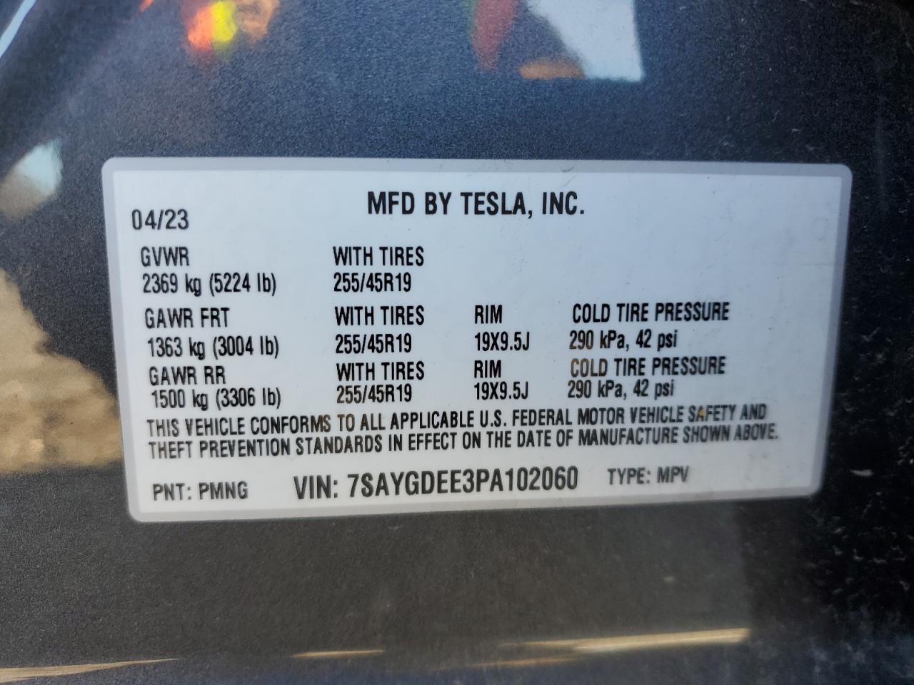 2023 TESLA MODEL Y  VIN:7SAYGDEE3PA102060