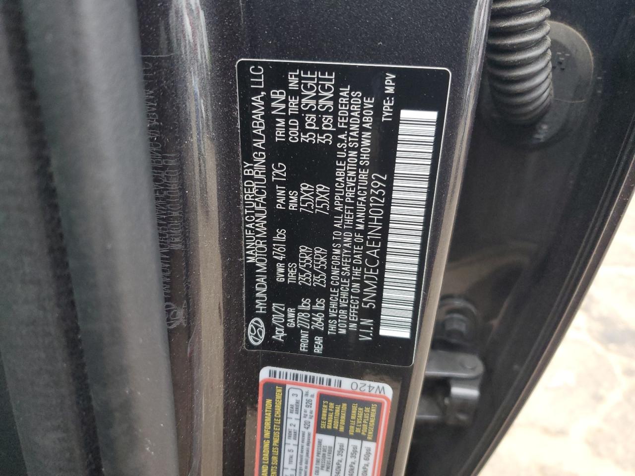 2022 HYUNDAI TUCSON LIMITED VIN:5NMJECAE1NH012392