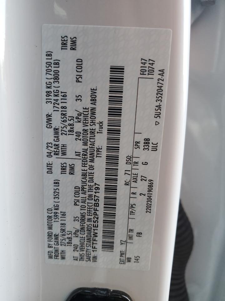 2023 FORD F150 SUPERCREW VIN:1FTFW1E52PFB57197