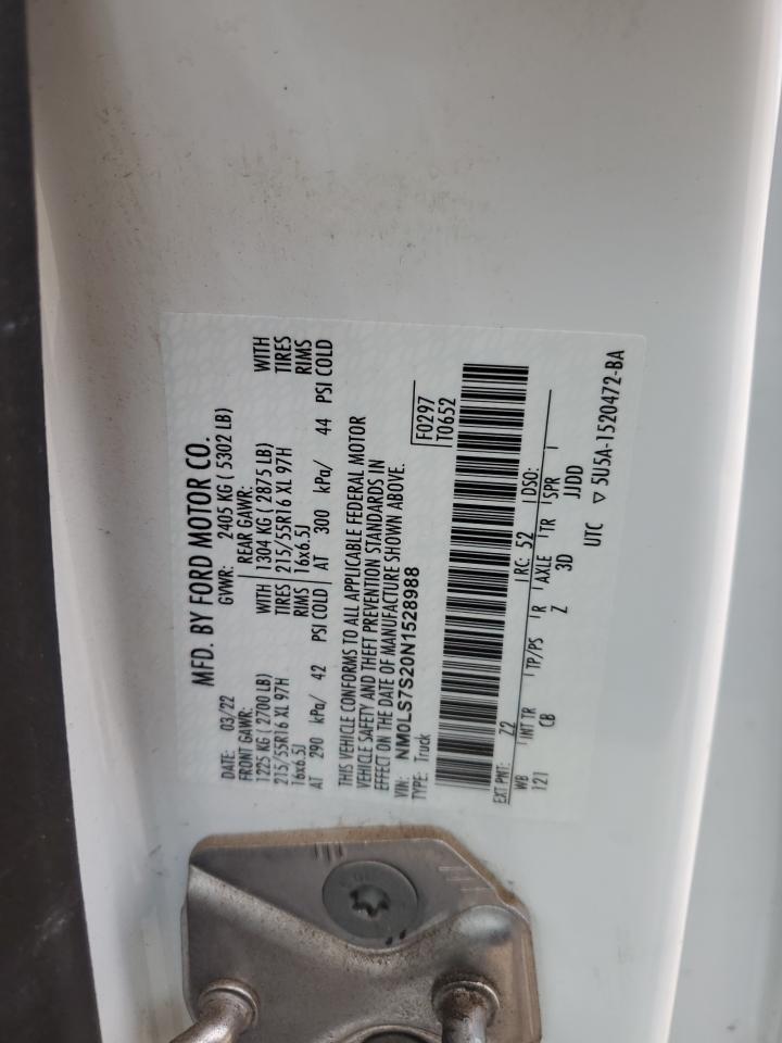 2022 FORD TRANSIT CONNECT XL VIN:NM0LS7S20N1528988