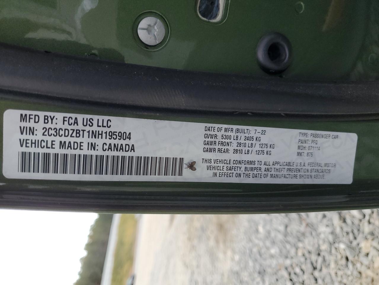 2022 DODGE CHALLENGER R/T VIN:2C3CDZBT1NH195904