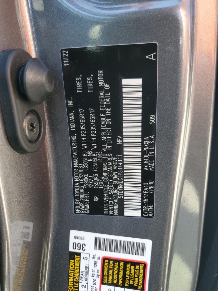 2023 TOYOTA SIENNA XLE VIN:5TDYRKEC1PS144011