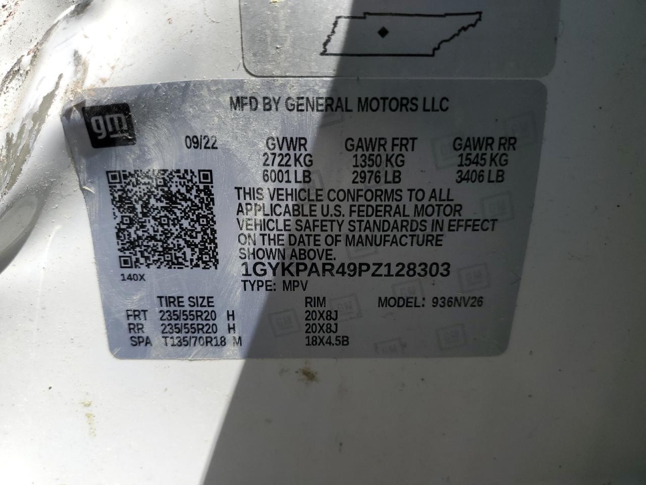 2023 CADILLAC XT6 LUXURY VIN:1GYKPAR49PZ128303