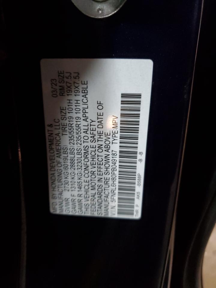 2023 HONDA ODYSSEY TOURING VIN:5FNRL6H80PB049187