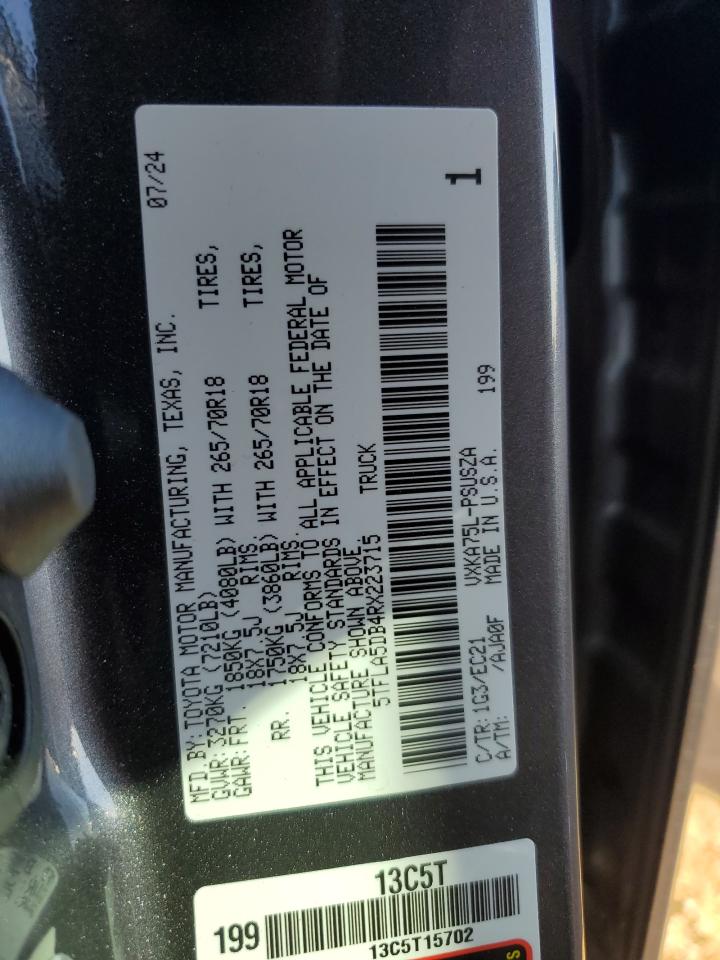 2024 TOYOTA TUNDRA CREWMAX SR VIN:5TFLA5DB4RX223715