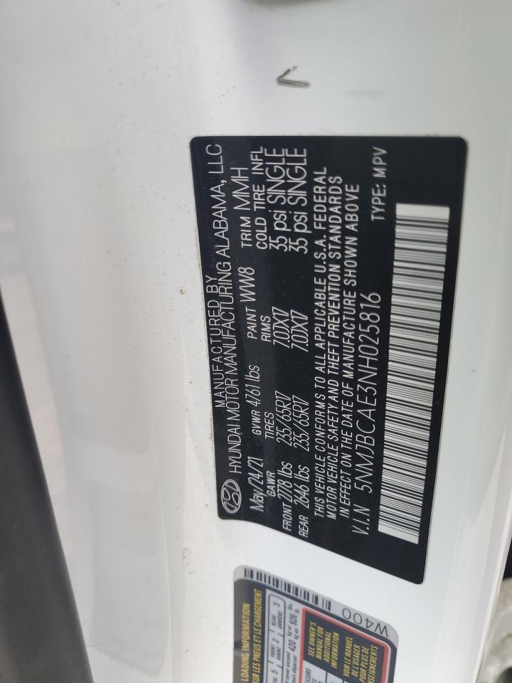 2022 HYUNDAI TUCSON SEL VIN:5NMJBCAE3NH025816