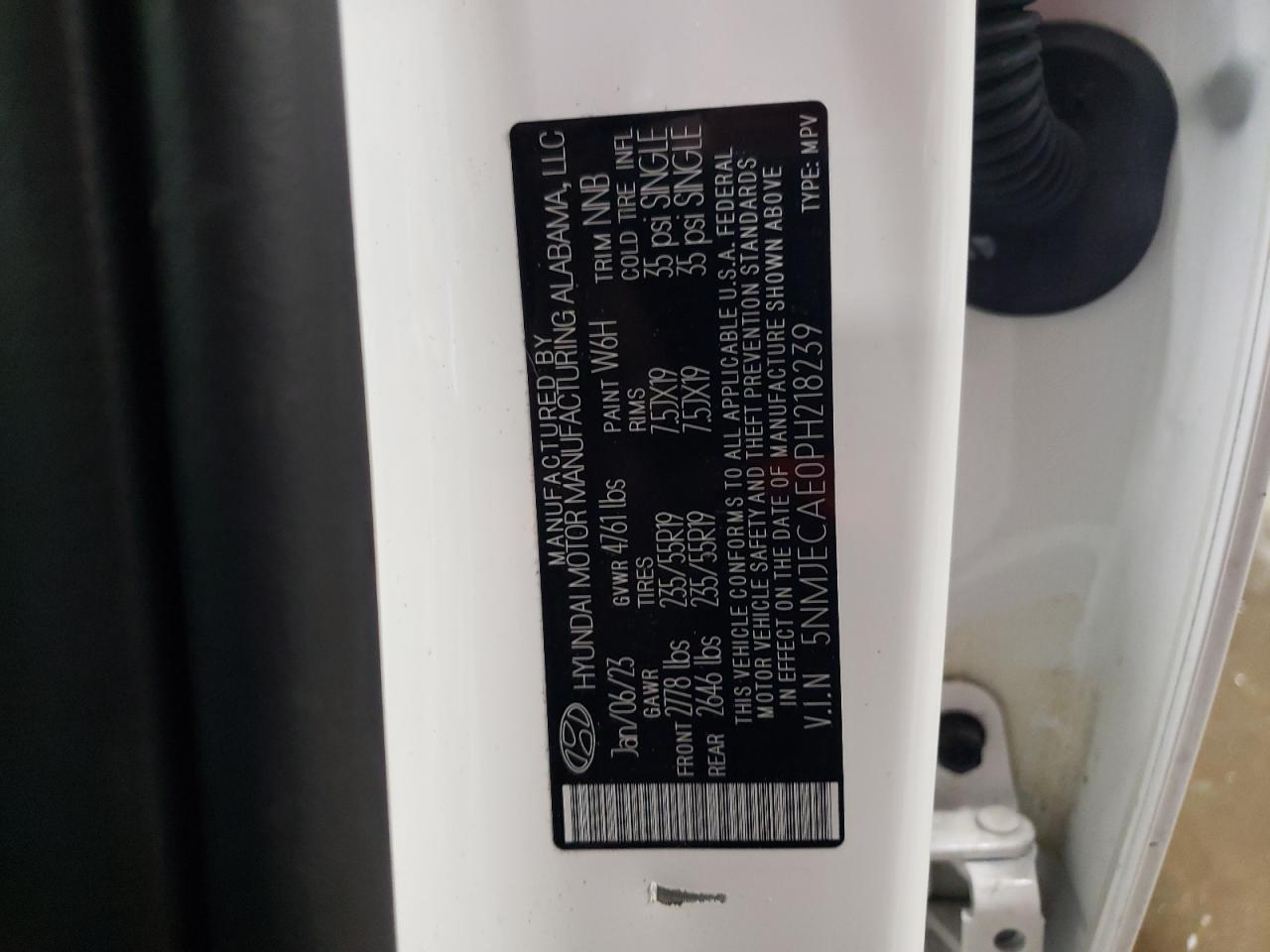 2023 HYUNDAI TUCSON LIMITED VIN:5NMJECAE0PH218239