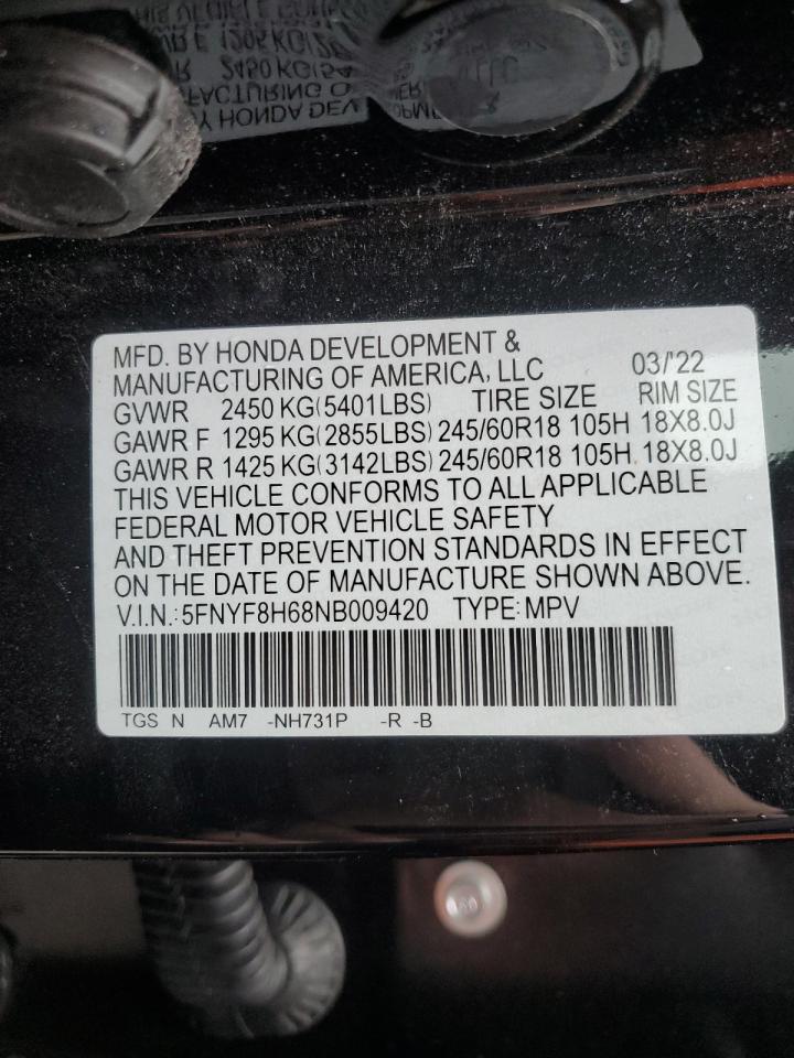 2022 HONDA PASSPORT TRAIL SPORT VIN:5FNYF8H68NB009420