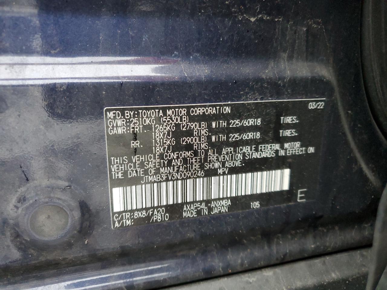 2022 TOYOTA RAV4 PRIME SE VIN:JTMAB3FV3ND090246