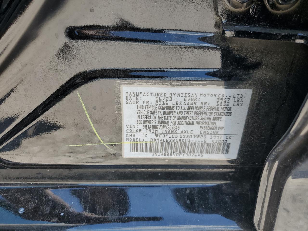 2023 NISSAN SENTRA S VIN:3N1AB8BV0PY307645