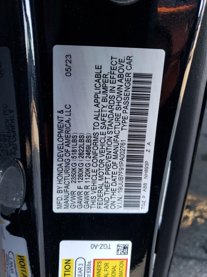 2023 ACURA TLX TYPE S VIN:19UUB7F91PA002761