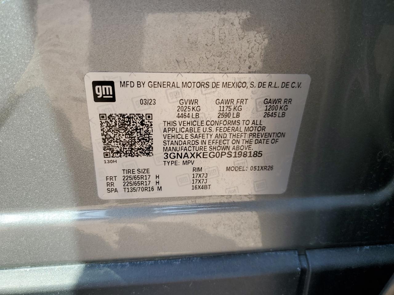 2023 CHEVROLET EQUINOX LT VIN:3GNAXKEG0PS198185