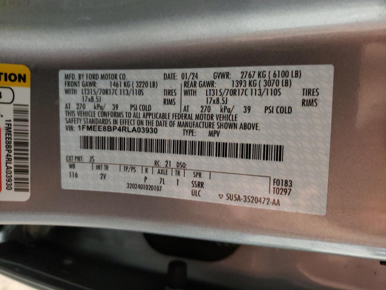 2024 FORD BRONCO OUTER BANKS VIN:1FMEE8BP4RLA03930