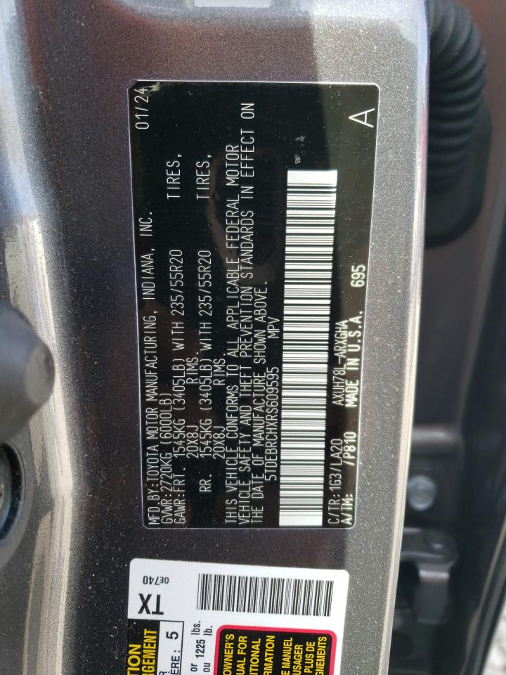 2024 TOYOTA HIGHLANDER HYBRID LIMITED VIN:5TDEBRCHXRS609595