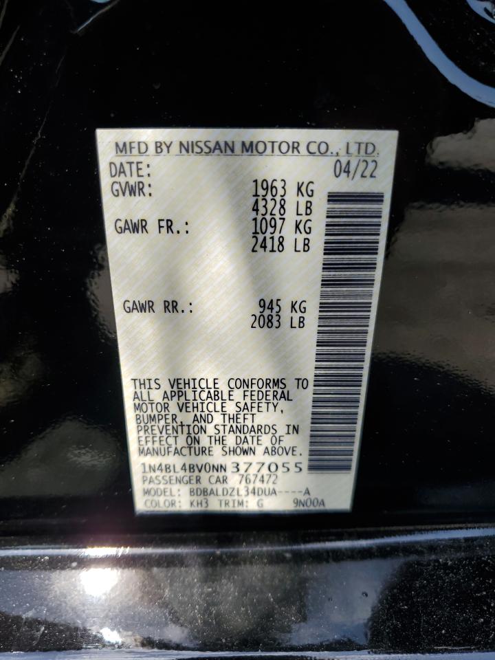 2022 NISSAN ALTIMA S VIN:1N4BL4BV0NN377055