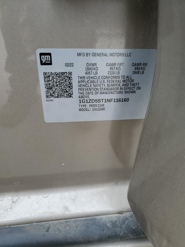 2022 CHEVROLET MALIBU LT VIN:1G1ZD5ST1NF116160