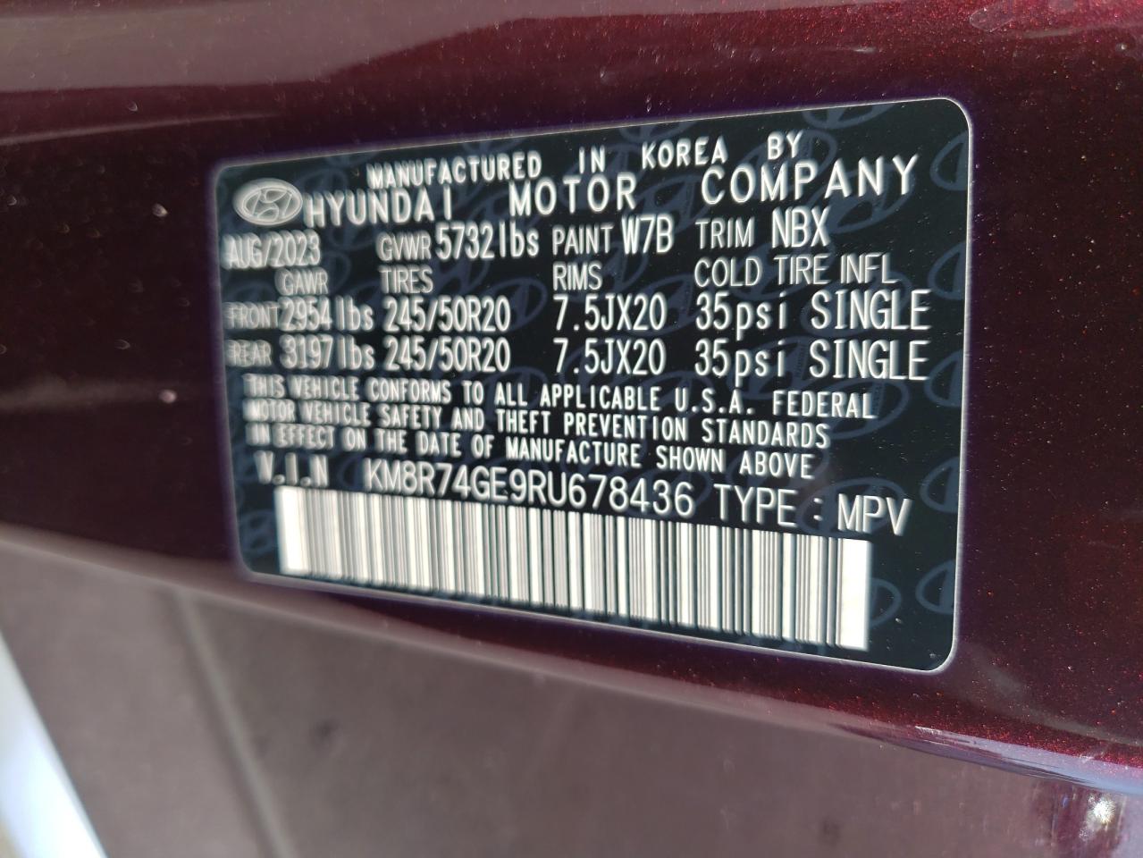 2024 HYUNDAI PALISADE CALLIGRAPHY VIN:KM8R74GE9RU678436