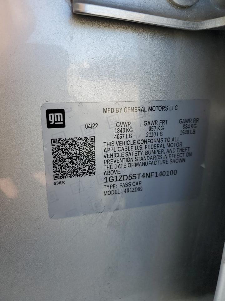 2022 CHEVROLET MALIBU LT VIN:1G1ZD5ST4NF140100