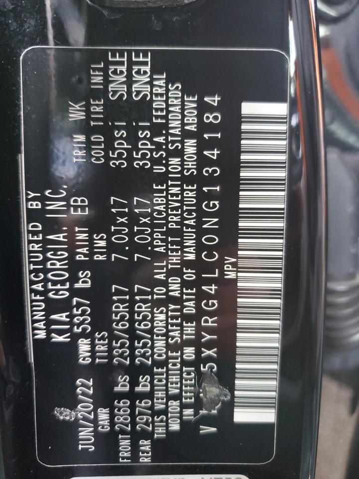2022 KIA SORENTO LX VIN:5XYRG4LC0NG134184