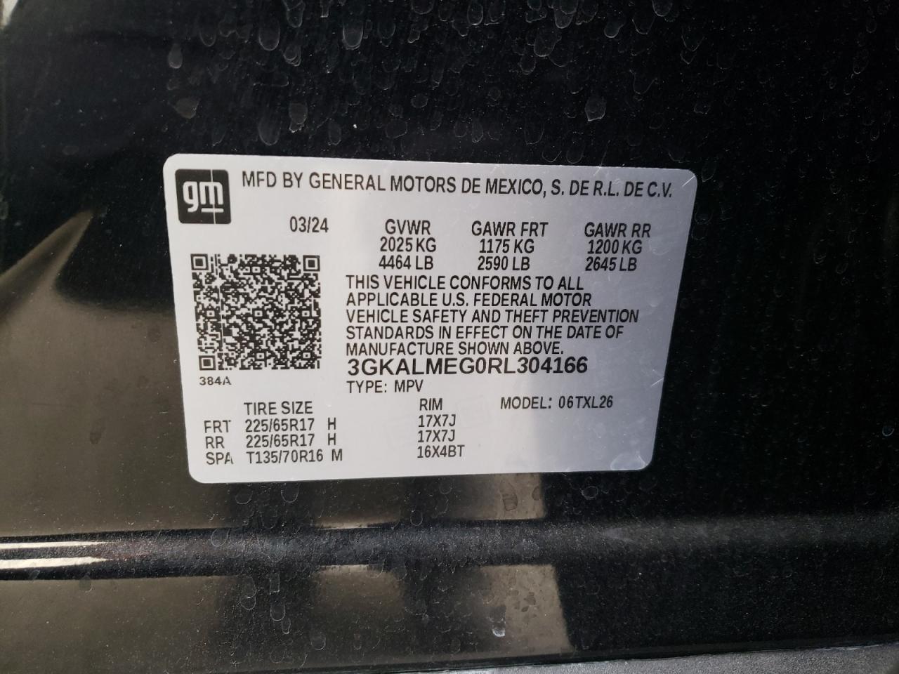 2024 GMC TERRAIN SLE VIN:3GKALMEG0RL304166