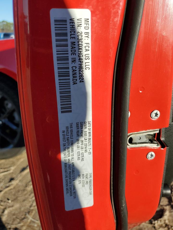 2023 DODGE CHARGER GT VIN:2C3CDXHG4PH622624