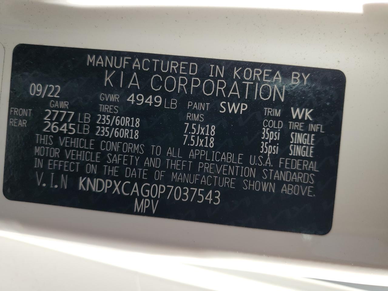2023 KIA SPORTAGE SX PRESTIGE VIN:KNDPXCAG0P7037543