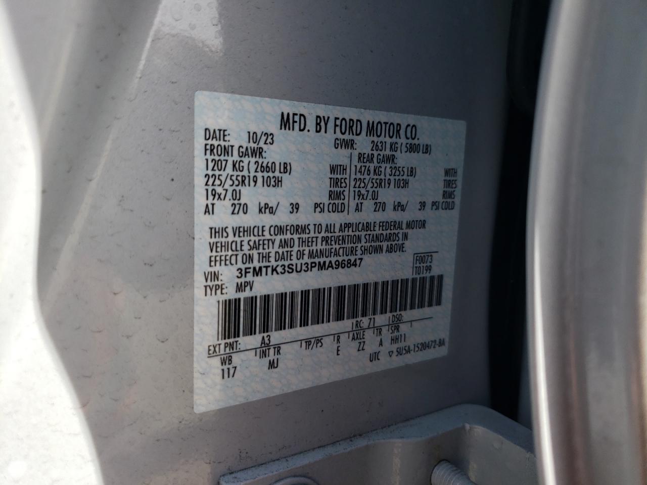 2023 FORD MUSTANG MACH-E PREMIUM VIN:3FMTK3SU3PMA96847