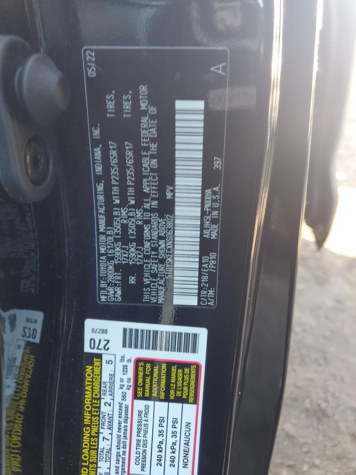 2022 TOYOTA SIENNA XLE VIN:5TDYSKFCXNS063802