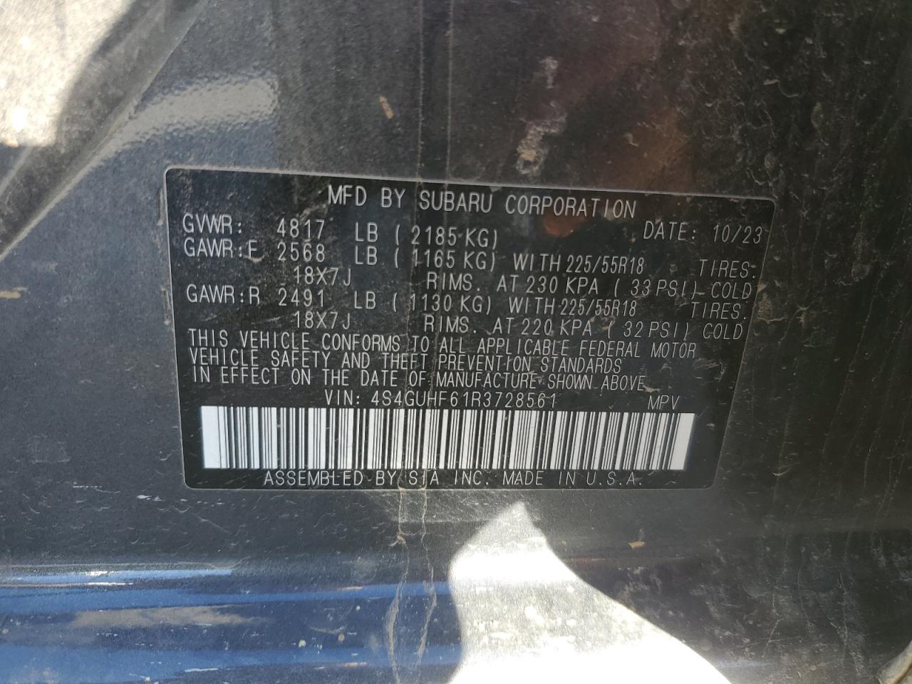 2024 SUBARU CROSSTREK SPORT VIN:4S4GUHF61R3728561