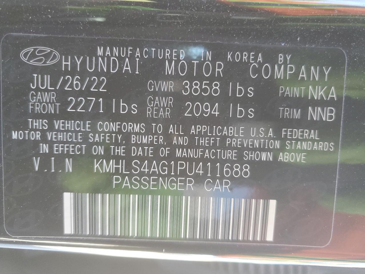 2023 HYUNDAI ELANTRA SEL VIN:KMHLS4AG1PU411688