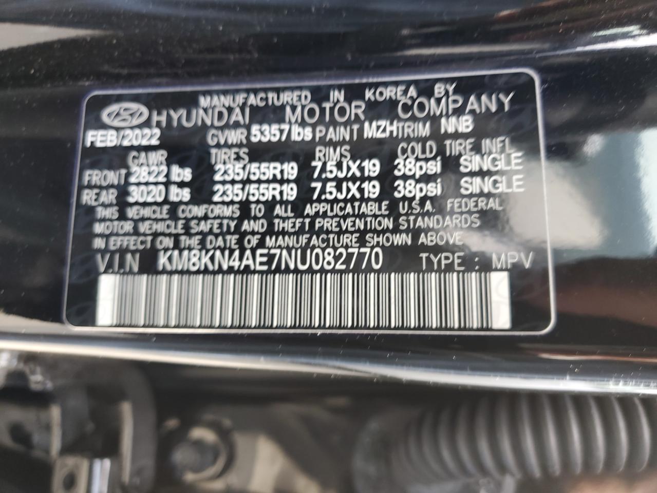 2022 HYUNDAI IONIQ 5 SEL VIN:KM8KN4AE7NU082770