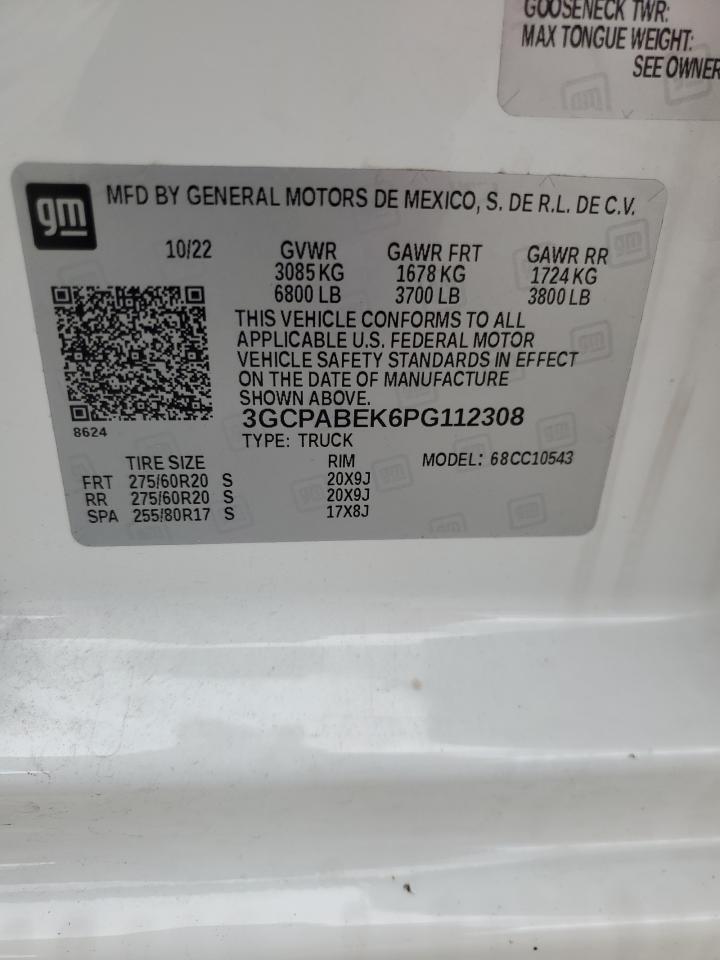 2023 CHEVROLET SILVERADO C1500 CUSTOM VIN:3GCPABEK6PG112308