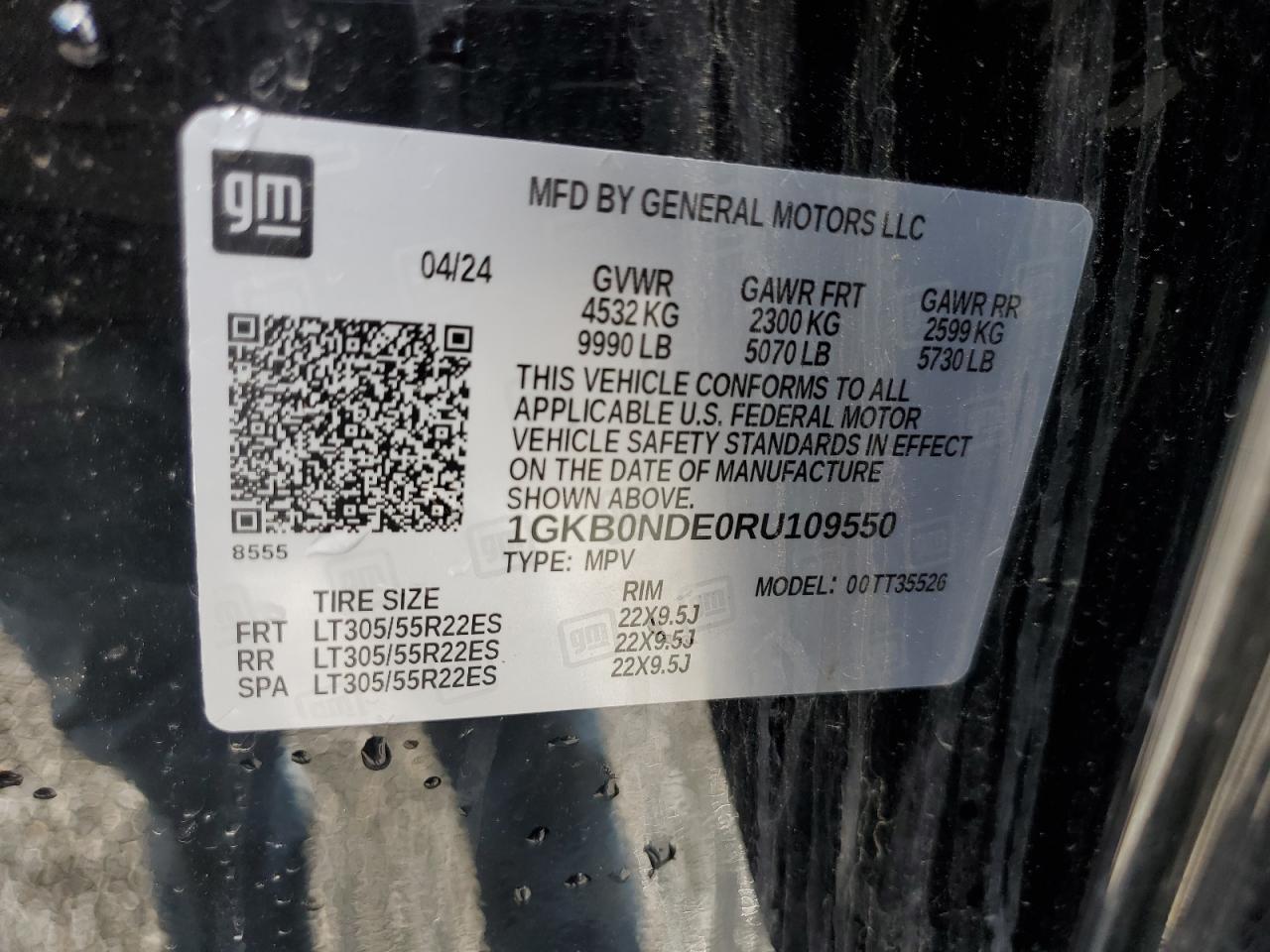 2024 GMC HUMMER SUV 2X VIN:1GKB0NDE0RU109550