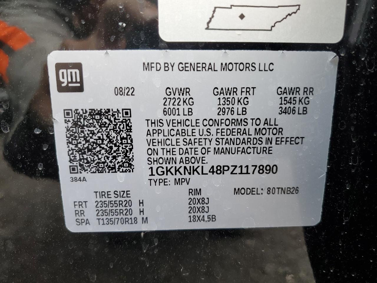 2023 GMC ACADIA SLE VIN:1GKKNKL48PZ117890