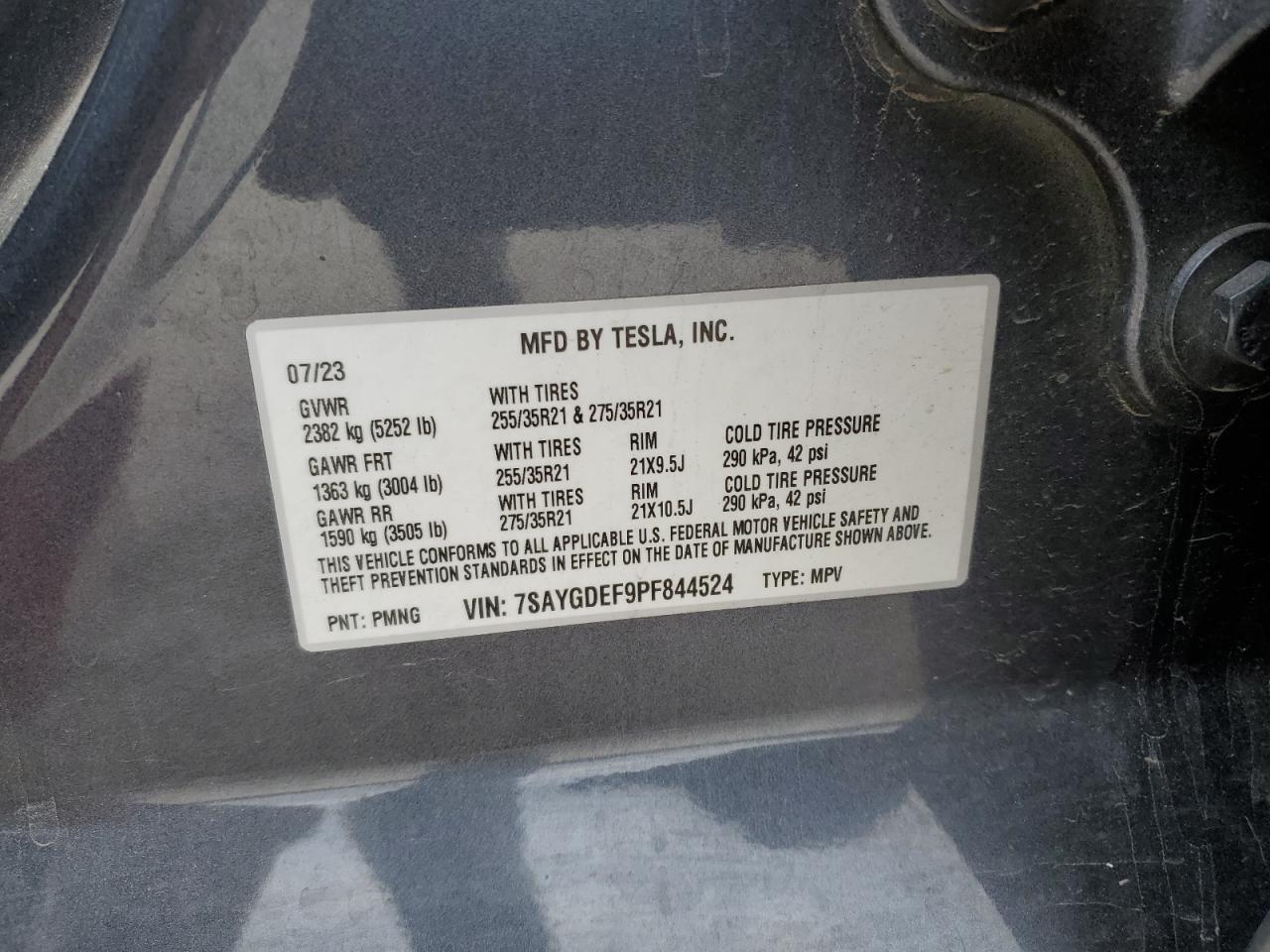 2023 TESLA MODEL Y  VIN:7SAYGDEF9PF844524