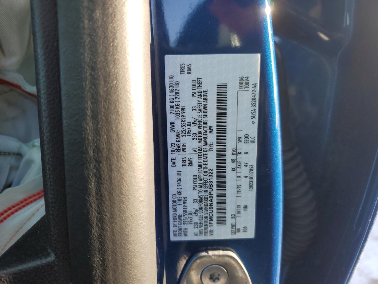 2023 FORD ESCAPE ST LINE SELECT VIN:1FMCU9NA9PUB31322