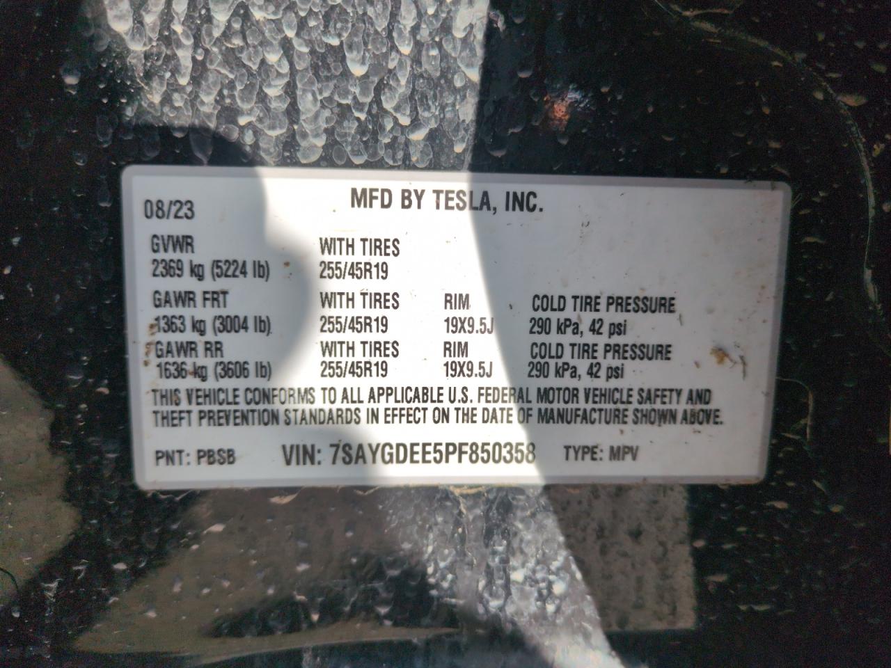 2023 TESLA MODEL Y  VIN:7SAYGDEE5PF850358