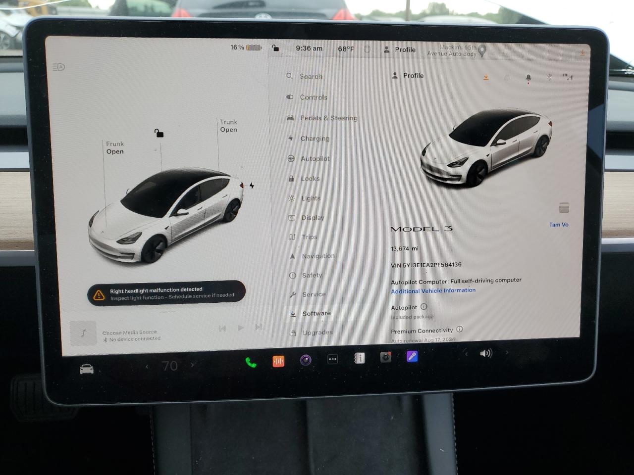 2023 TESLA MODEL 3  VIN:5YJ3E1EA2PF564136