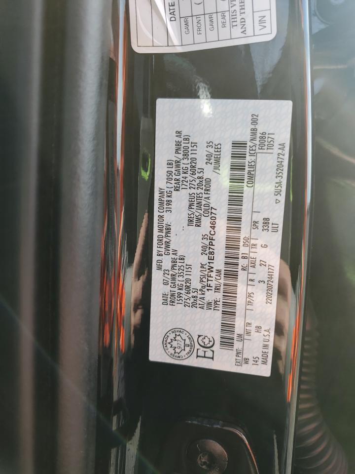 2023 FORD F150 SUPERCREW VIN:1FTFW1E87PFC46077