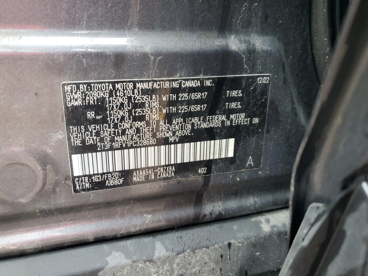 2023 TOYOTA RAV4 LE VIN:2T3F1RFV1PC328680