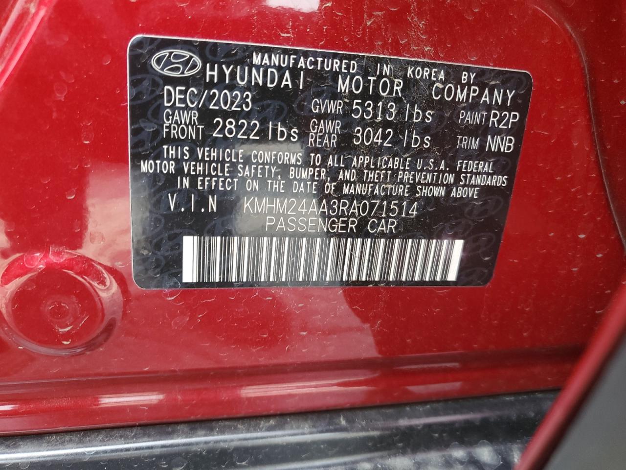 2024 HYUNDAI IONIQ 6 SE VIN:KMHM24AA3RA071514