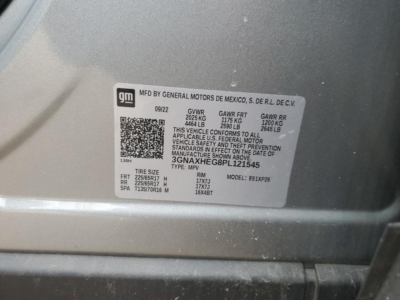 2023 CHEVROLET EQUINOX LS VIN:3GNAXHEG8PL121545