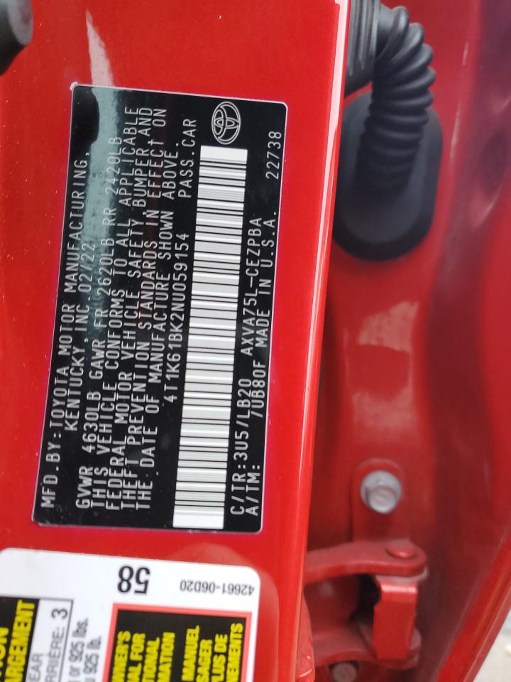 2022 TOYOTA CAMRY XSE VIN:4T1K61BK2NU059154