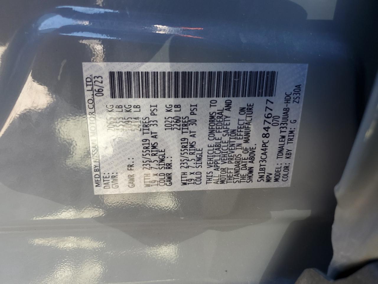 2023 NISSAN ROGUE SL VIN:5N1BT3CA4PC847677