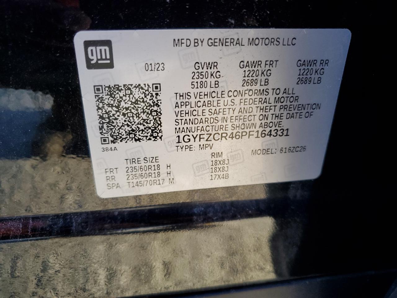 2023 CADILLAC XT4 PREMIUM LUXURY VIN:1GYFZCR46PF164331