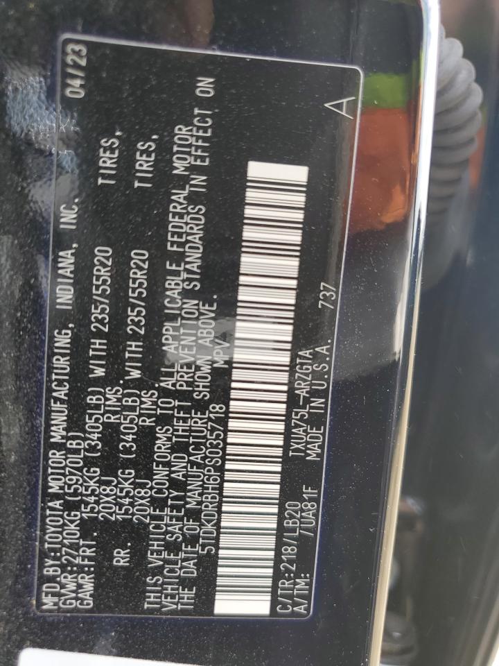 2023 TOYOTA HIGHLANDER L VIN:5TDKDRBH6PS035718