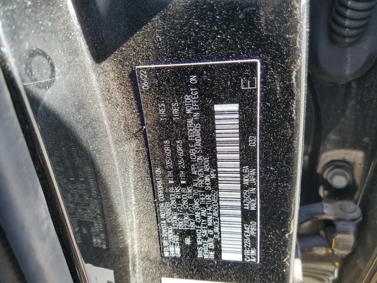 2022 LEXUS NX 350H VIN:JTJAKCEZ4N5004552