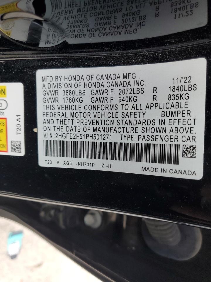 2023 HONDA CIVIC SPORT VIN:2HGFE2F51PH501271