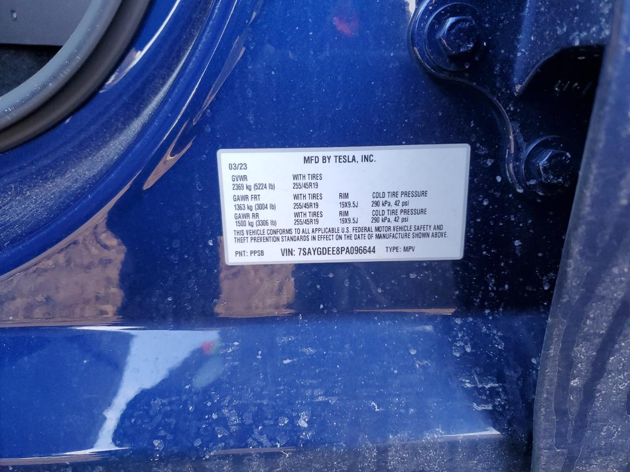 2023 TESLA MODEL Y  VIN:7SAYGDEE8PA096644
