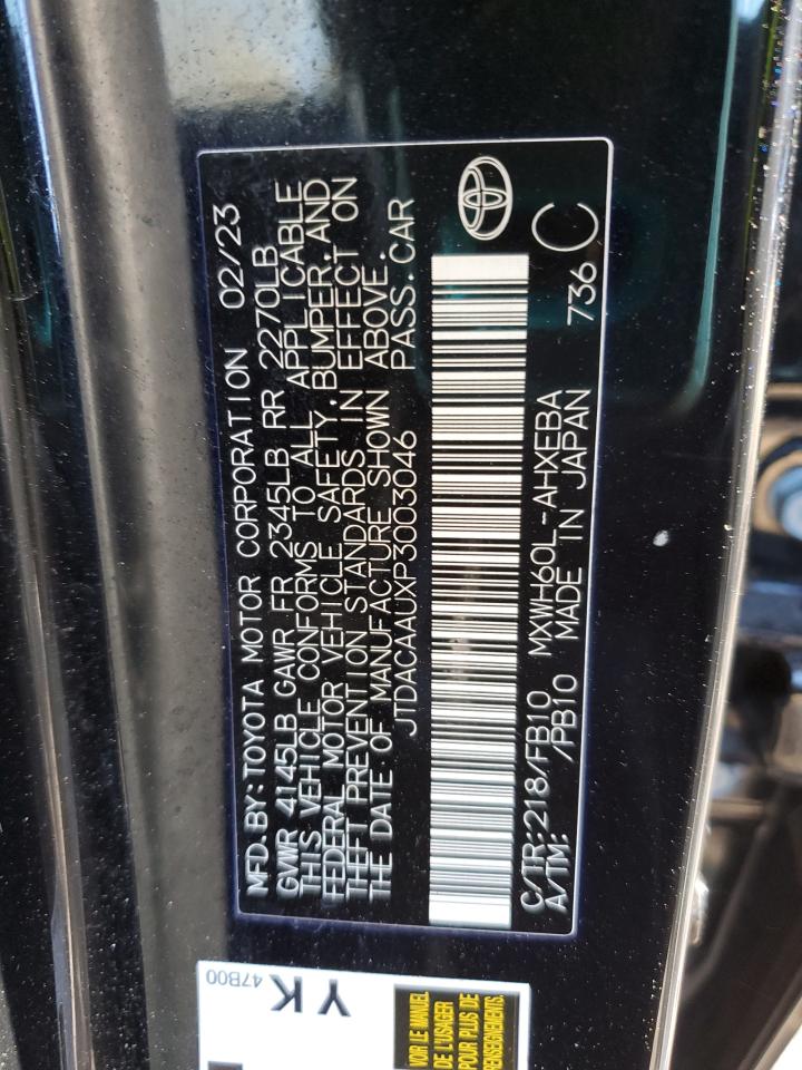 2023 TOYOTA PRIUS LE VIN:JTDACAAUXP3003046